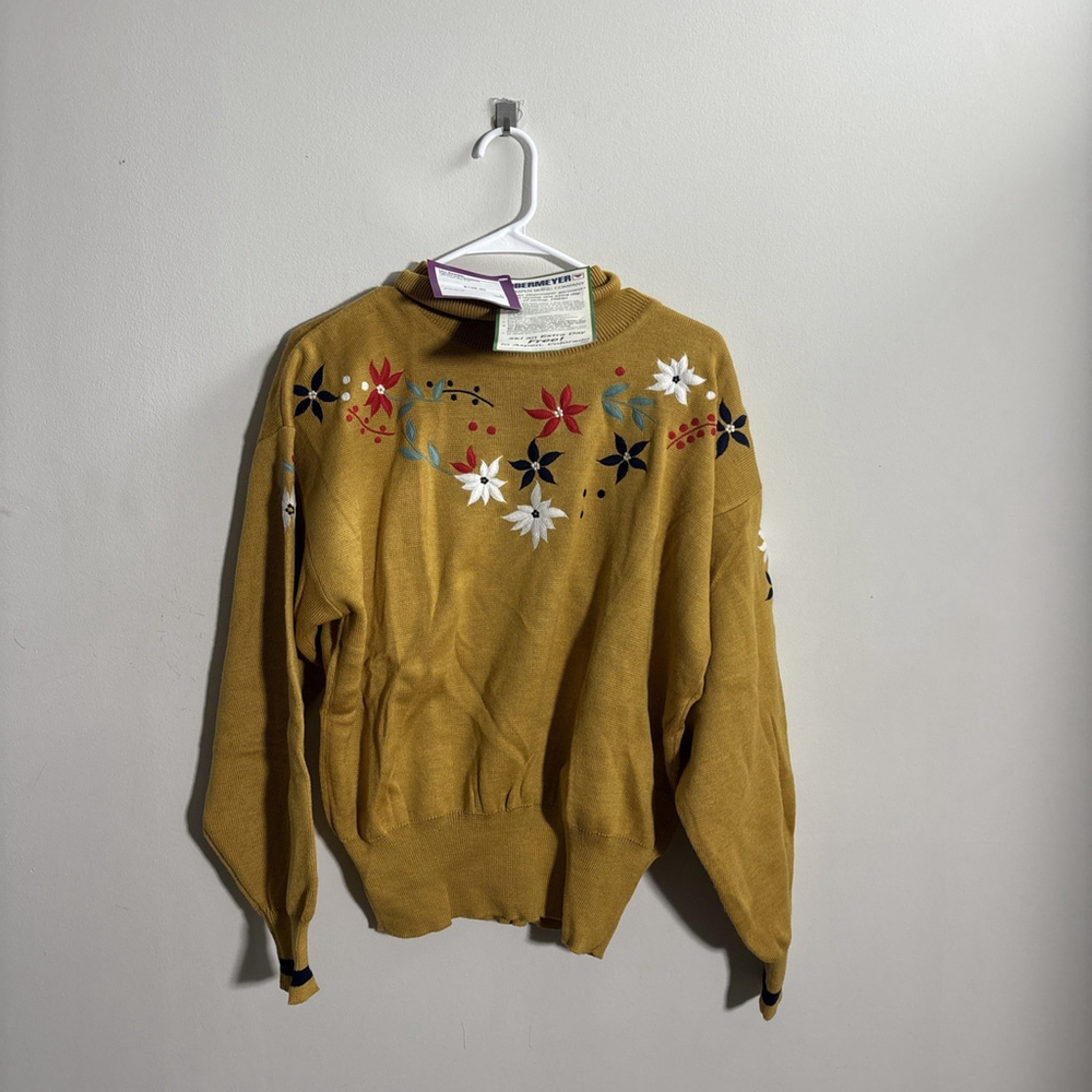 NEW VINTAGE WOMEN’S OBERMEYER LILI SWEATER ACRYLIC WOOL SIZE LARGE FLOWERS 70s